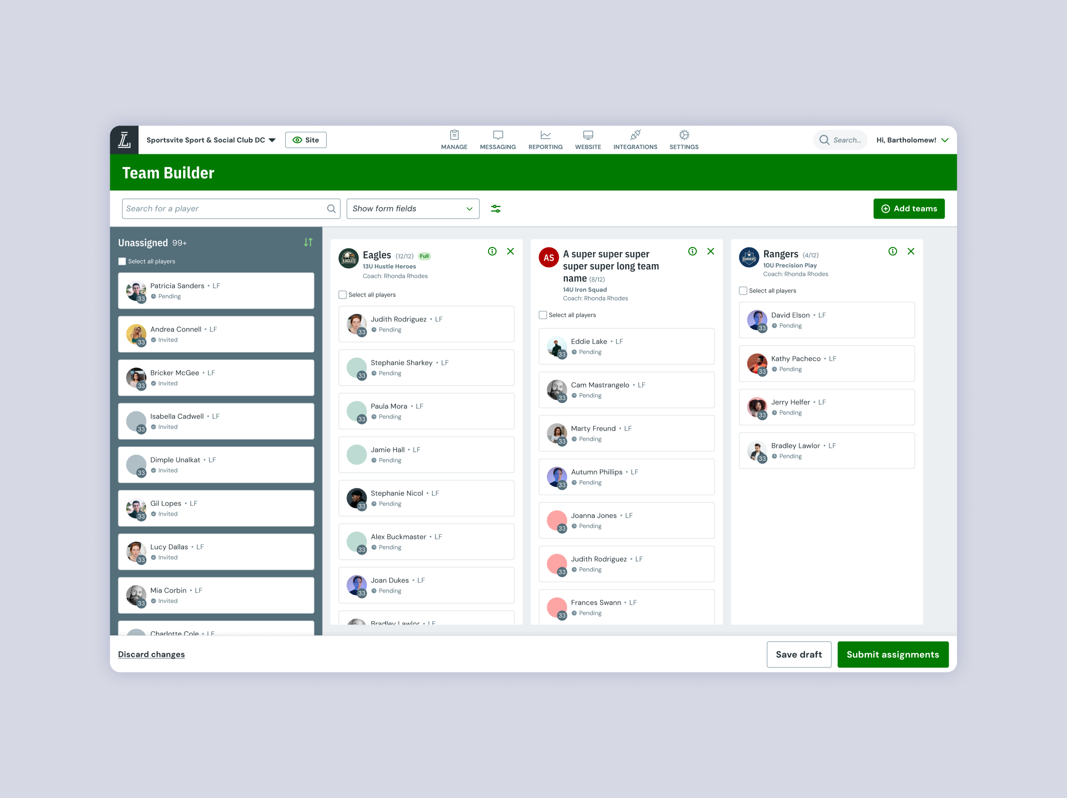 Team Builder interface
