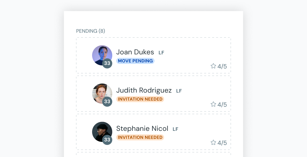Player registration and invitation statuses