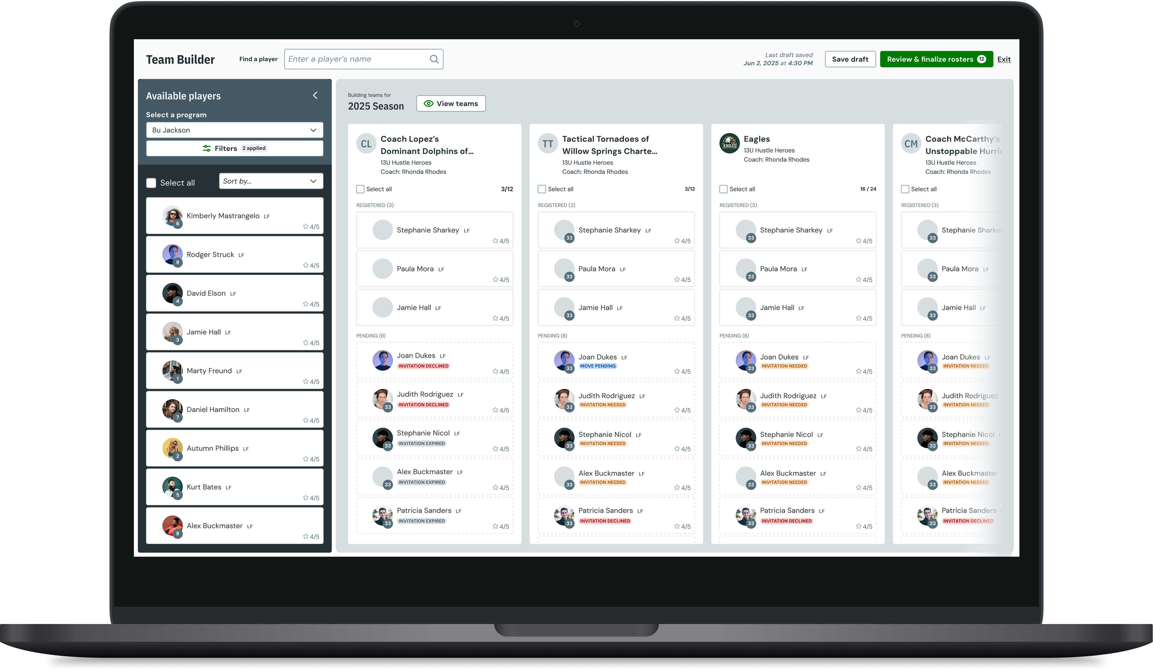 LeagueApps Team Builder hero screenshot