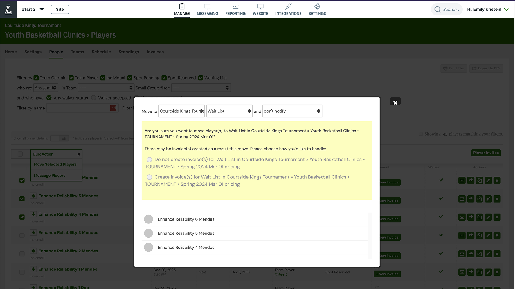 Bulk player movement