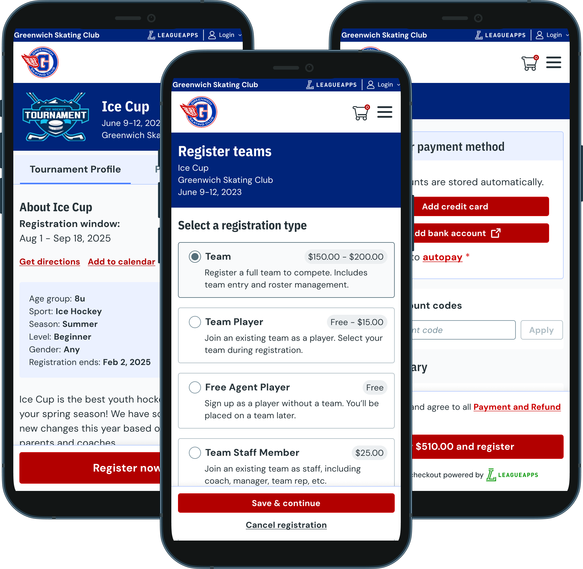 Tournament checkout interface