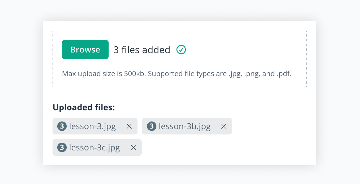 File upload interaction for submitting proof of course completion